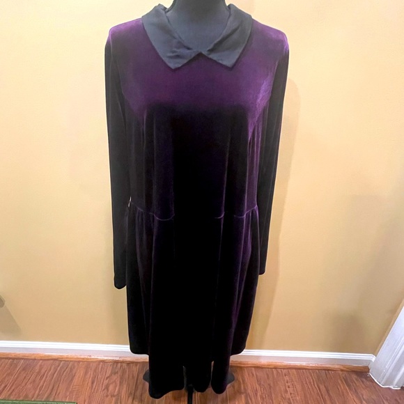 Wednesday Addams Purple Velvet Babydoll Dress Dark Academia Goth 90s Y2K Punk 1X - Picture 3 of 7